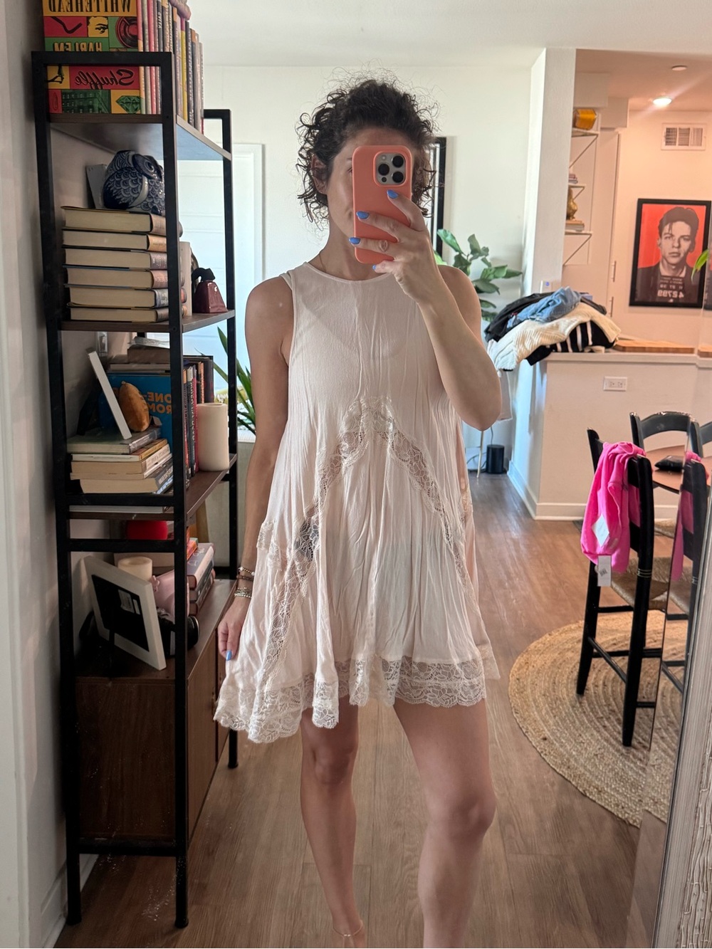 Soprano Blush Cream Lace-Trim Mini Dress
